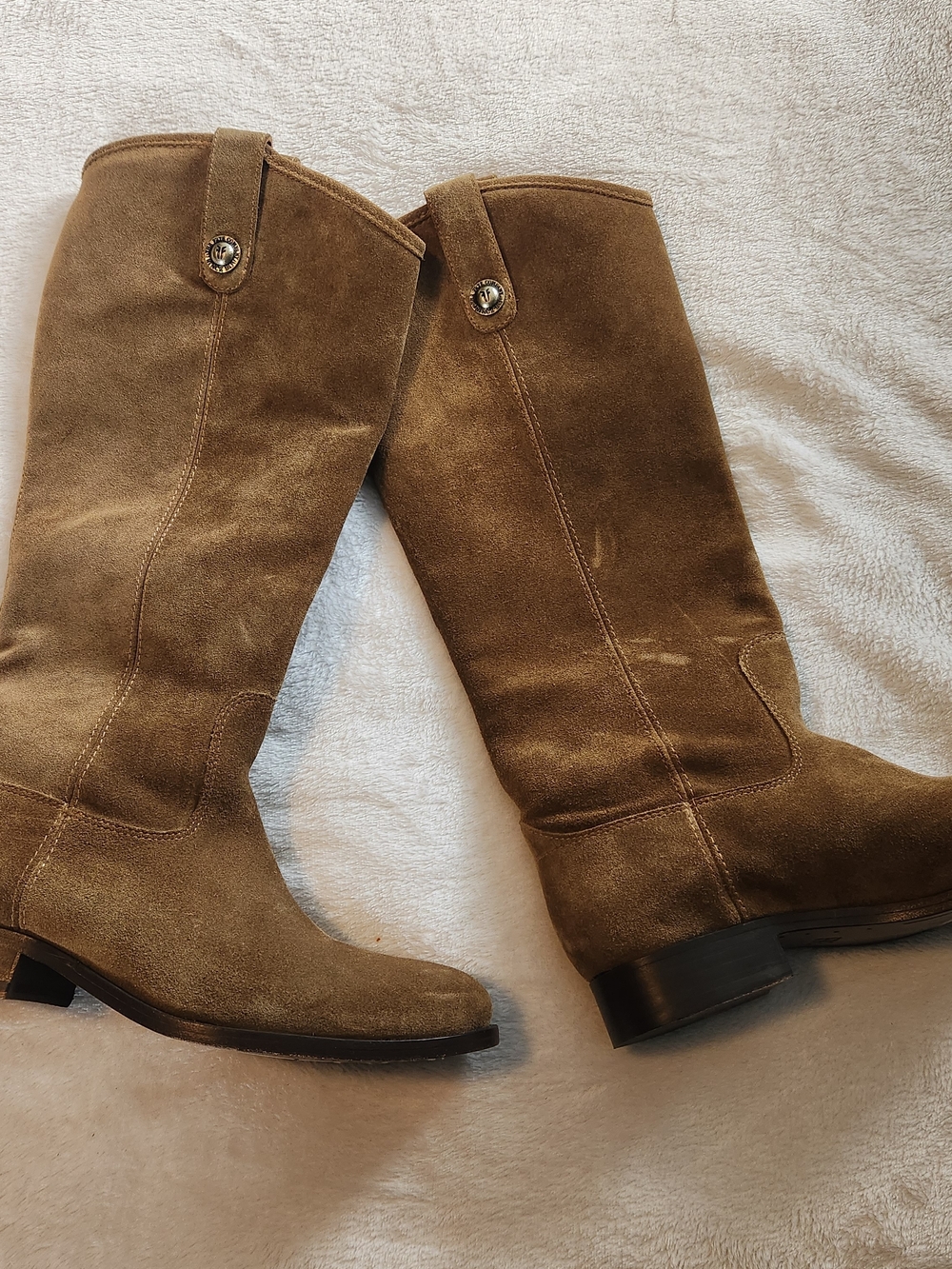 Frye Melissa Suede Leather Pull On Riding Boots Cashew Brown Women's Size 7